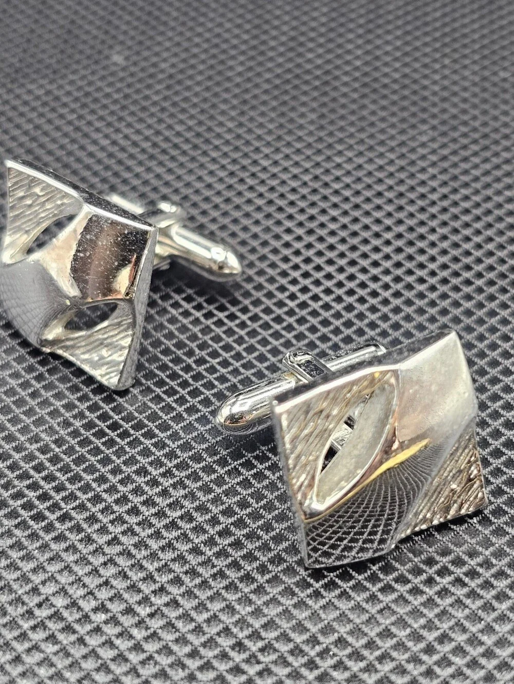 Modern Silver Tone Abstract Design Cufflinks